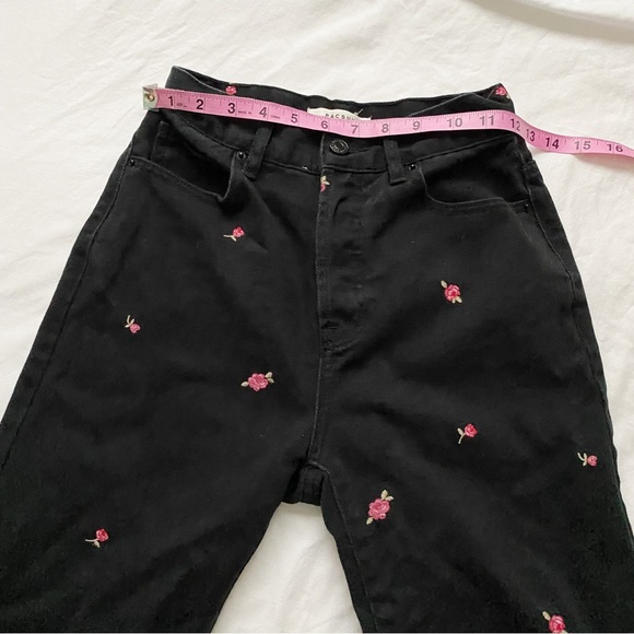 PacSun Rose Embroidered Black High Waisted Straight Leg Jeans - Picture 7 of 13